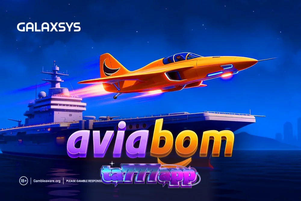 Tampilan antarmuka permainan Aviabom oleh Galaxsys yang menampilkan pesawat terbang di atas lautan.