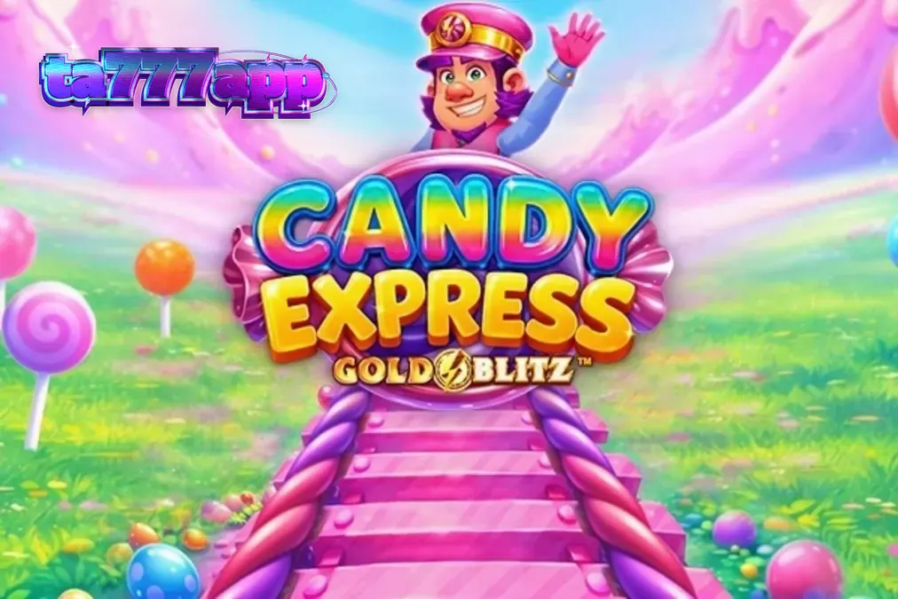 Tampilan visual slot Candy Express Gold Blitz dengan tema kereta permen yang penuh warna.